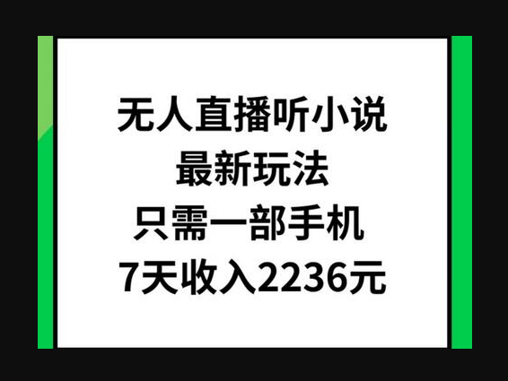 无人直播听小说最新玩法，只需一部手机，7天收入2236元-159e资源网