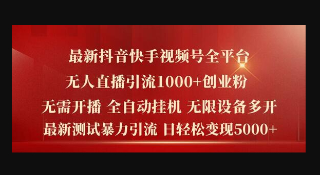 最新抖音快手视频号全平台无人直播引流-精准创业粉，日轻松变现-159e资源网