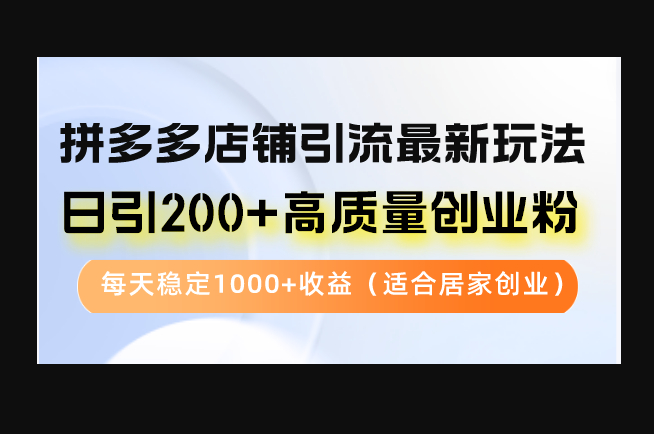 拼多多店铺引流最新玩法，日引200+高质量创业粉，每天稳定1000+收益-159e资源网